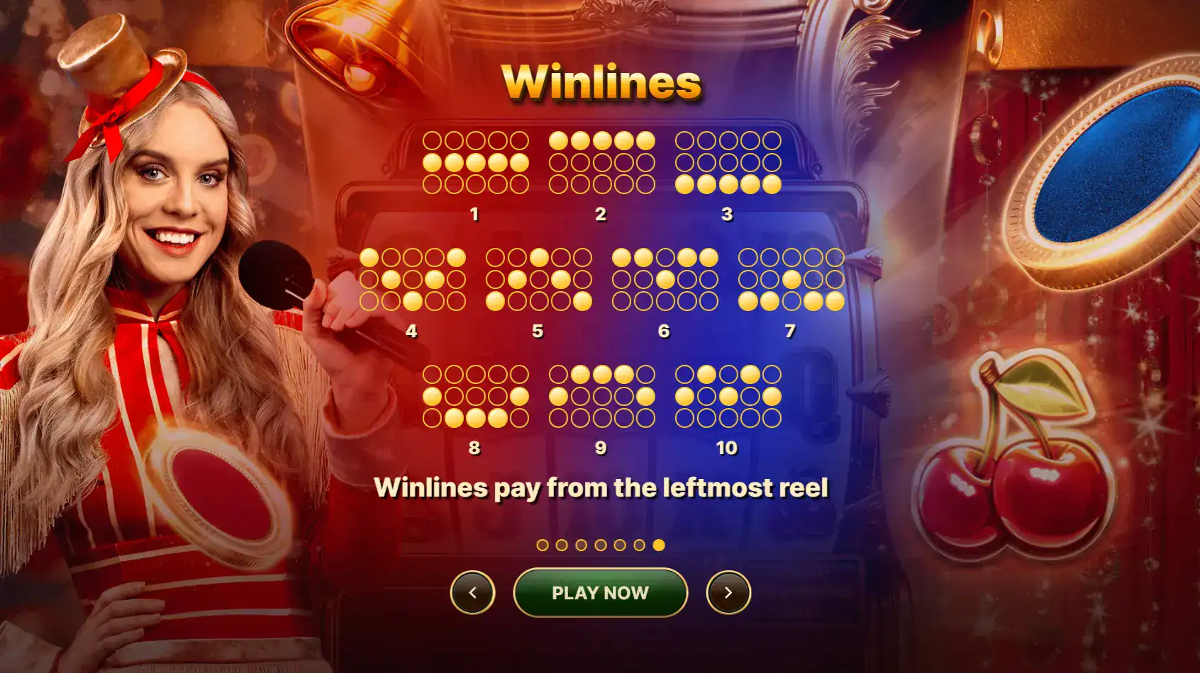 De 10 winlijnen van de slot.